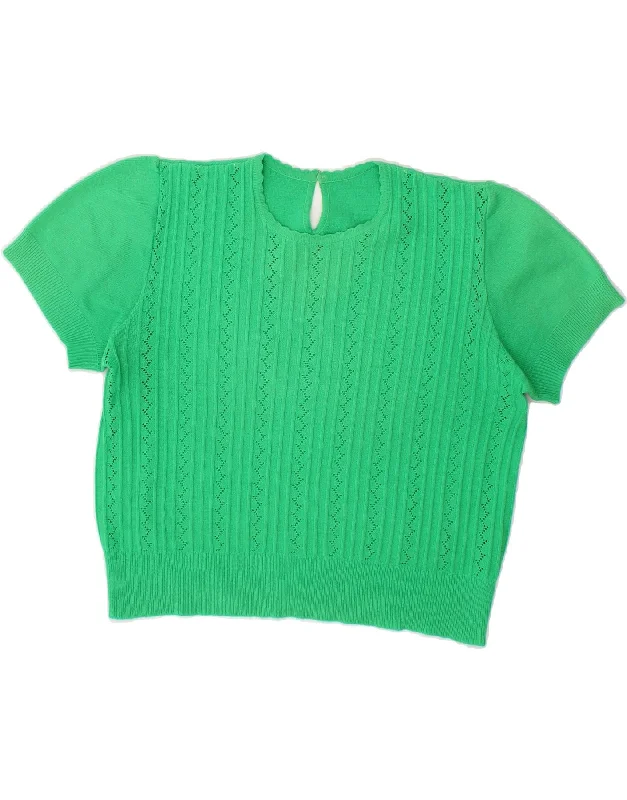 VINTAGE Womens Short Sleeve Crew Neck Jumper Sweater UK 16 Large Green Cotton Fabric Linen Fabric Terry Fabric VINTAGE Womens Short Sleeve Crew Neck Jumper Sweater UK 16 Large Green Cotton Fabric Linen Fabric Terry Fabric