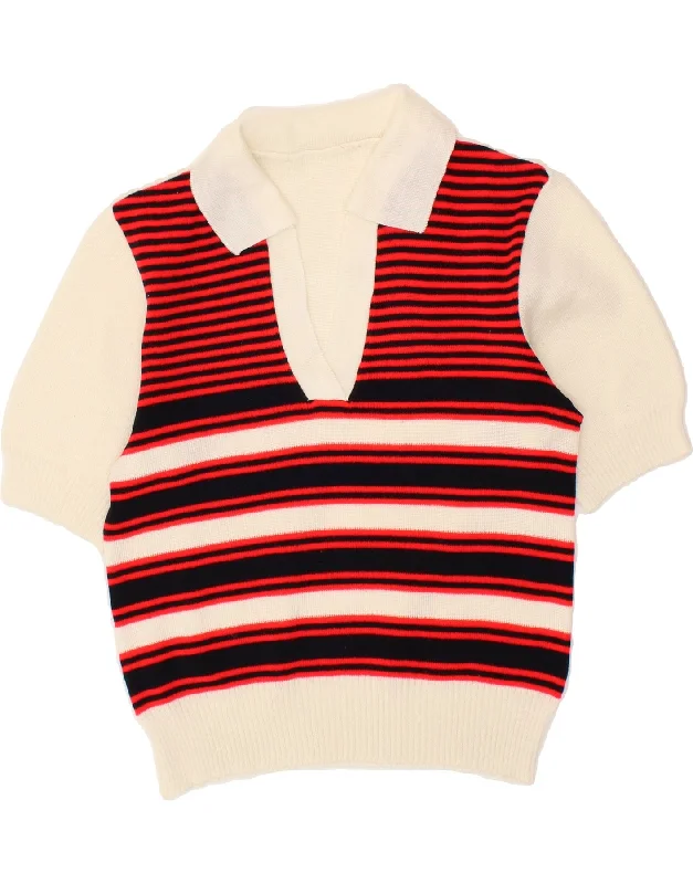 VINTAGE Womens Short Sleeve Polo Neck Jumper Sweater UK 12 Medium Red Collared Crew Neck Turtle Neck VINTAGE Womens Short Sleeve Polo Neck Jumper Sweater UK 12 Medium Red Collared Crew Neck Turtle Neck