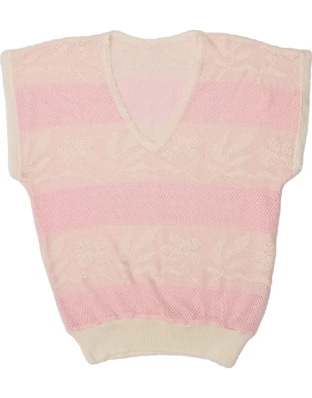 VINTAGE Womens Short Sleeve V-Neck Jumper Sweater UK 14 Medium Pink Collared Crew Neck Turtle Neck VINTAGE Womens Short Sleeve V-Neck Jumper Sweater UK 14 Medium Pink Collared Crew Neck Turtle Neck