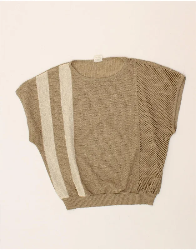 VINTAGE Womens Sleeveless Boat Neck Jumper Sweater IT 42 Medium Beige Spandex Rayon Corduroy VINTAGE Womens Sleeveless Boat Neck Jumper Sweater IT 42 Medium Beige Spandex Rayon Corduroy