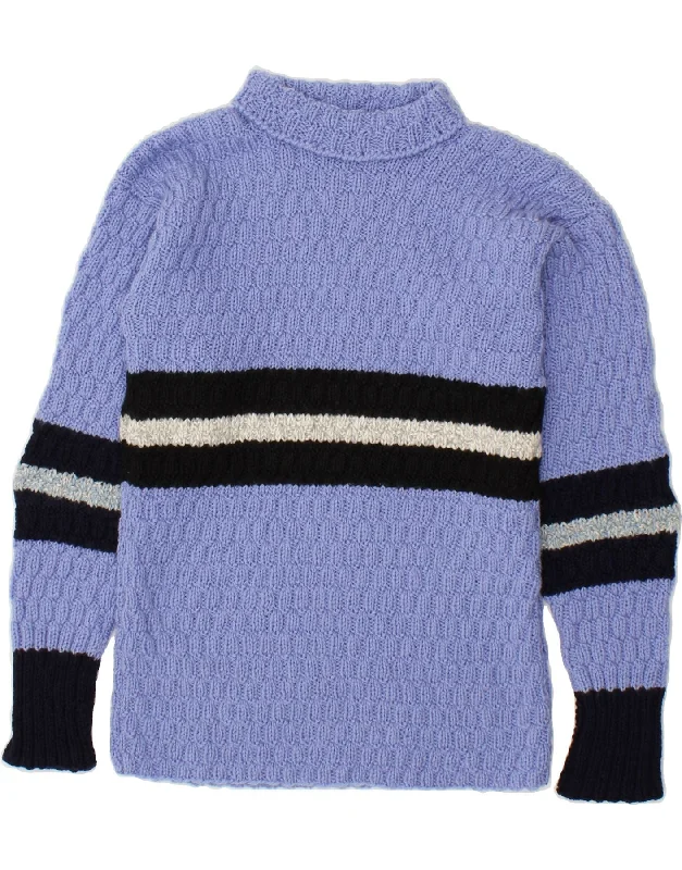 VINTAGE Womens Turtle Neck Jumper Sweater UK 12 Medium Blue Colourblock Embroidered Appliqued Beaded VINTAGE Womens Turtle Neck Jumper Sweater UK 12 Medium Blue Colourblock Embroidered Appliqued Beaded