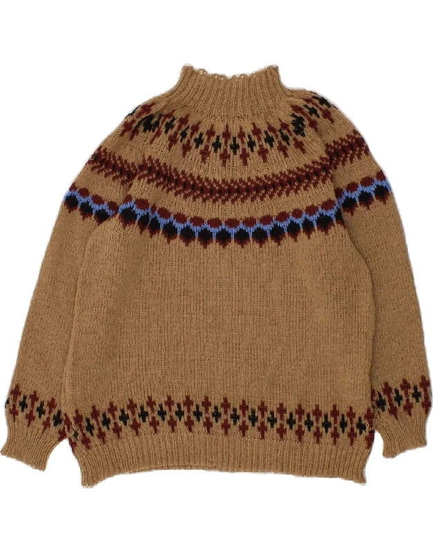 VINTAGE Womens Turtle Neck Jumper Sweater UK 12 Medium Brown Fair Isle Mesh Fabric Canvas Fabric Denim Fabric VINTAGE Womens Turtle Neck Jumper Sweater UK 12 Medium Brown Fair Isle Mesh Fabric Canvas Fabric Denim Fabric