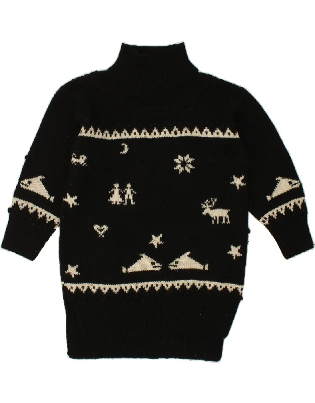 VINTAGE Womens Turtle Neck Jumper Sweater UK 14 Large Black Fair Isle Wool Casual Formal Business VINTAGE Womens Turtle Neck Jumper Sweater UK 14 Large Black Fair Isle Wool Casual Formal Business