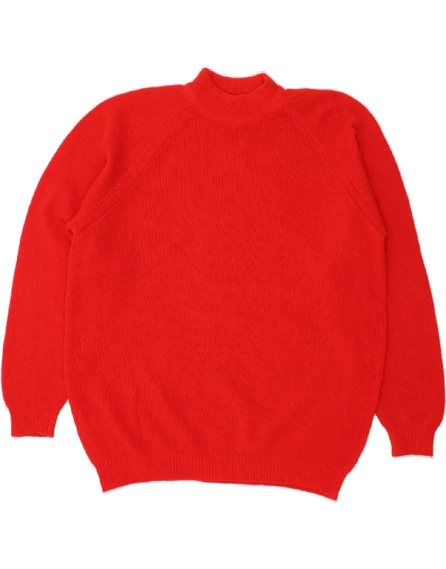 VINTAGE Womens Turtle Neck Jumper Sweater UK 14 Medium Red Knit Fabric Woven Fabric Fleece Fabric