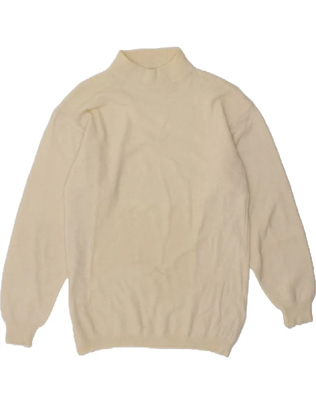 VINTAGE Womens Turtle Neck Jumper Sweater UK 16 Large Off White Wool Oversized Loose Flowy