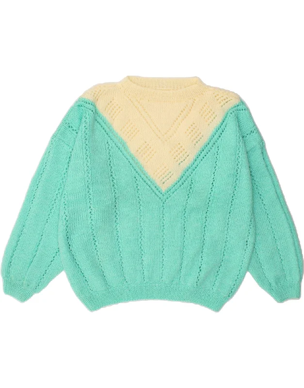 VINTAGE Womens Turtle Neck Jumper Sweater UK 18 XL Turquoise Colourblock Velvet Chenille Corduroy VINTAGE Womens Turtle Neck Jumper Sweater UK 18 XL Turquoise Colourblock Velvet Chenille Corduroy