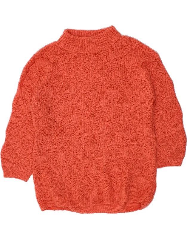 VINTAGE Womens Turtle Neck Jumper Sweater UK 20 2XL Orange Zippered Front Buttoned Front Snap Front