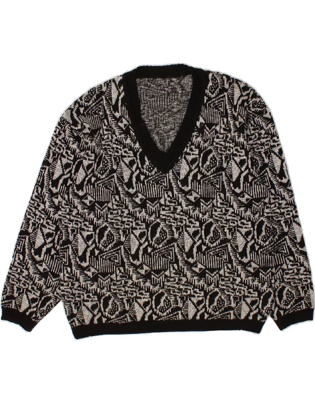 VINTAGE Womens V-Neck Jumper Sweater UK 18 XL Grey Geometric Chenille Fabric Brocade Fabric Lace Fabric VINTAGE Womens V-Neck Jumper Sweater UK 18 XL Grey Geometric Chenille Fabric Brocade Fabric Lace Fabric