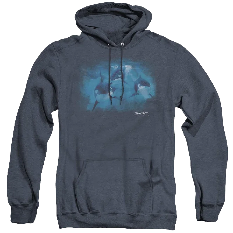 Wild Wings Pod Of Orcas - Heather Pullover Hoodie Asymmetrical Hem Sweater