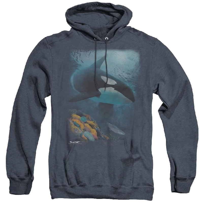Wild Wings Salmon Hunter Orca - Heather Pullover Hoodie Batwing Sleeve Top