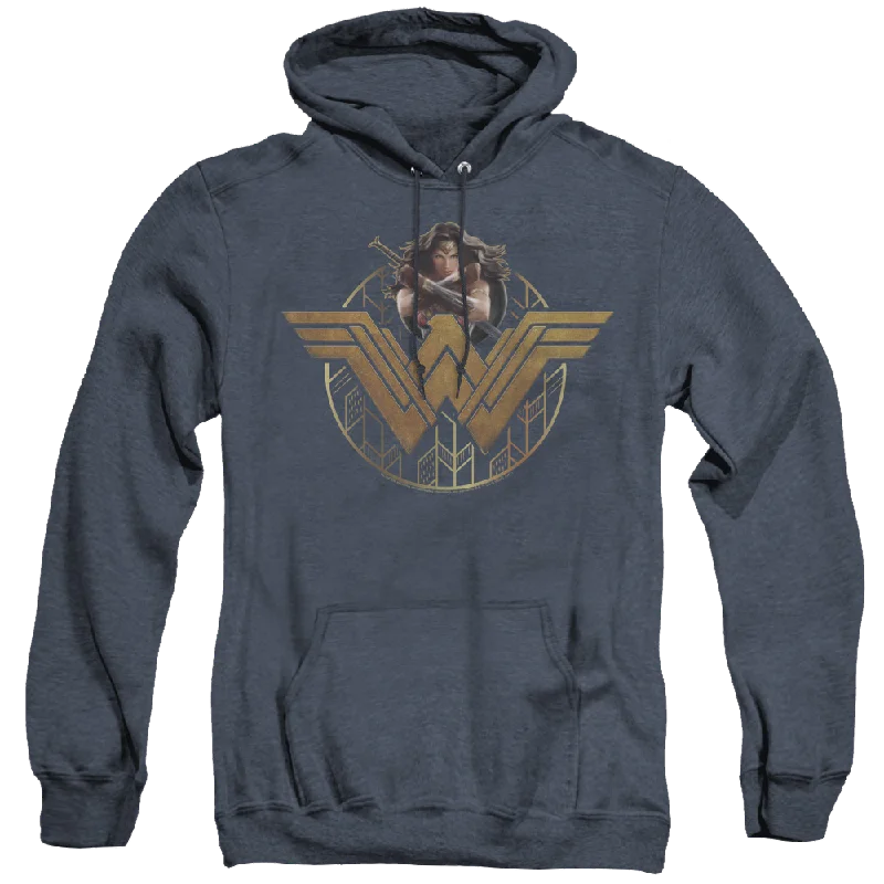 Wonder Woman Movie Power Stance And Emblem - Heather Pullover Hoodie Fleece Warm Pullover Wonder Woman Movie Power Stance And Emblem - Heather Pullover Hoodie Fleece Warm Pullover