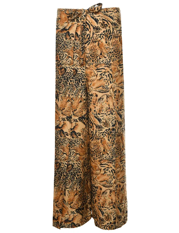 Animal Print Casual Wide Leg Trousers - W34 L27 Trousers Solid Black