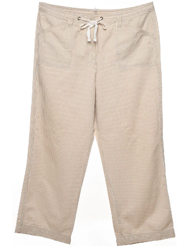 Anne Klein Striped Beige & White Striped Trousers - W35 L27 Trousers Prom Sequined