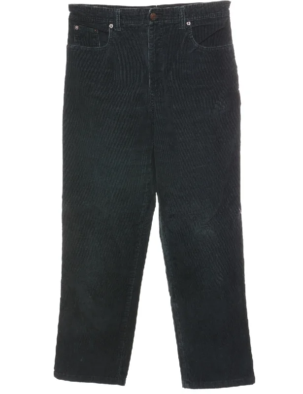 Bill Blass Corduroy Dark Green Straight-Fit Trousers - W32 L27 Trousers Denim Blue