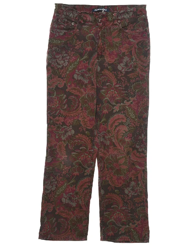 Bill Blass Multi-Colour Foliage Print Trousers - W30 L30 Trousers Fleece Cozy