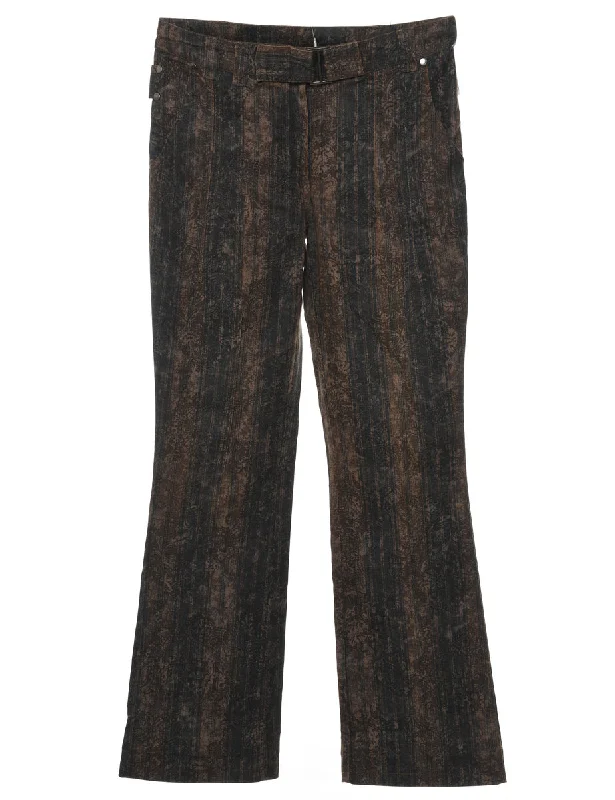 Black & Brown Floral Print Y2K Flared Trousers - W28 L31 Trousers Mesh Breathable