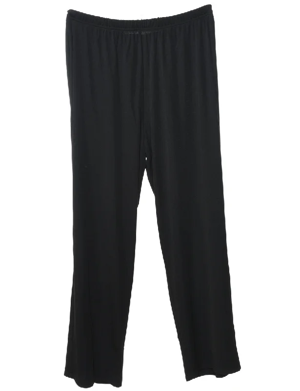 Black Casual Elasticated Trousers - W34 L28 Wide Leg Loose Fit Mid Waist