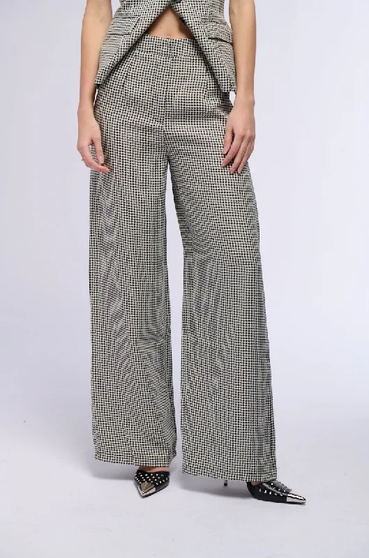 BUSINESS CASUAL HOUNDSTOOTH WIDE LEG WOVEN TROUSER Trousers Silk Elegant
