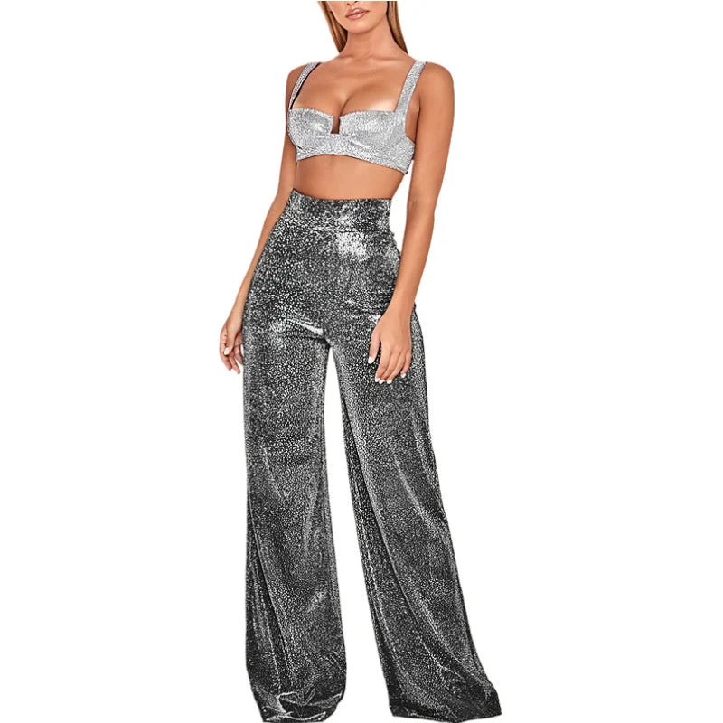 City Nights High Rise Belted Sequin Trousers - FINAL SALE Trousers Palazzo Wide Leg