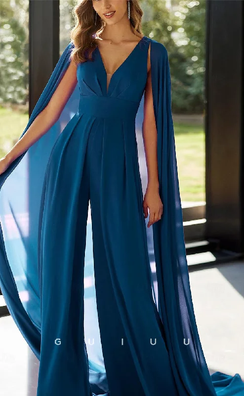 GM019 - Elegant Pantsuit V Neck Floor Length Detachable Chiffon Sleeveless with Pleats Formal Wedding Guest Mother of the Bride Dress Trousers practical easy-care GM019 - Elegant Pantsuit V Neck Floor Length Detachable Chiffon Sleeveless with Pleats Formal Wedding Guest Mother of the Bride Dress Trousers practical easy-care