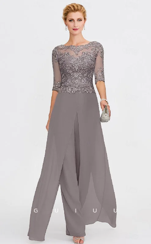 GM020 - Elegant Pantsuit Scoop Neck Sequines Half Sleeves Ankle Length Chiffon Formal Wedding Guest Mother of the Bride Dress Trousers versatile all-occasion GM020 - Elegant Pantsuit Scoop Neck Sequines Half Sleeves Ankle Length Chiffon Formal Wedding Guest Mother of the Bride Dress Trousers versatile all-occasion