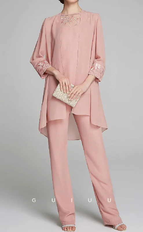 GM066 - Pantsuit Jewel Neck Floor Length Lace 34 Length Sleeve Chiffon Mother of the Bride Dress Wrap Included Trousers Capri Summer GM066 - Pantsuit Jewel Neck Floor Length Lace 34 Length Sleeve Chiffon Mother of the Bride Dress Wrap Included Trousers Capri Summer
