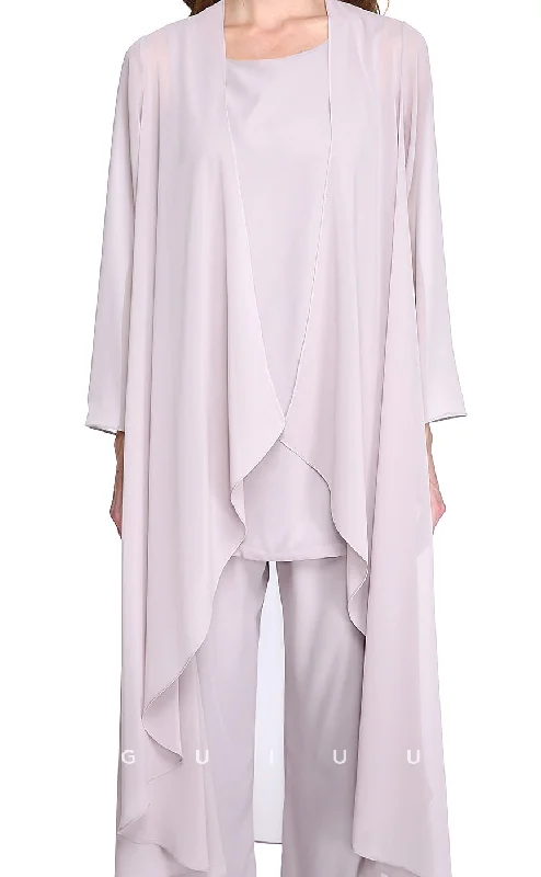 GM073 -Pantsuit Plus Size Bateau Neck Floor Length Wrap Included Chiffon Mother of the Bride Dress Trousers Striped Patterned