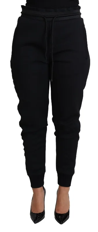 Elegant Black Jogger Trousers With Iconic Logo Trousers Occasion Special