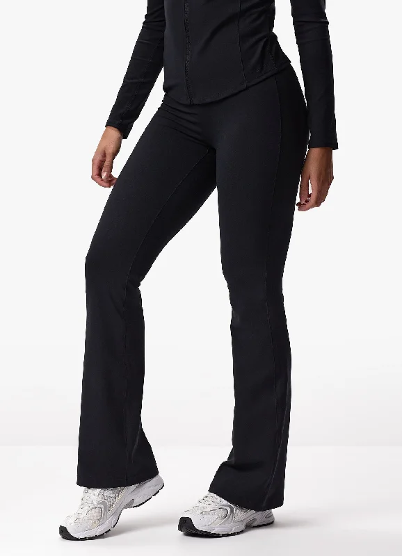 Gym King Peach Luxe Flare Trouser - Black Luxe Trousers High Rise Slim Fit