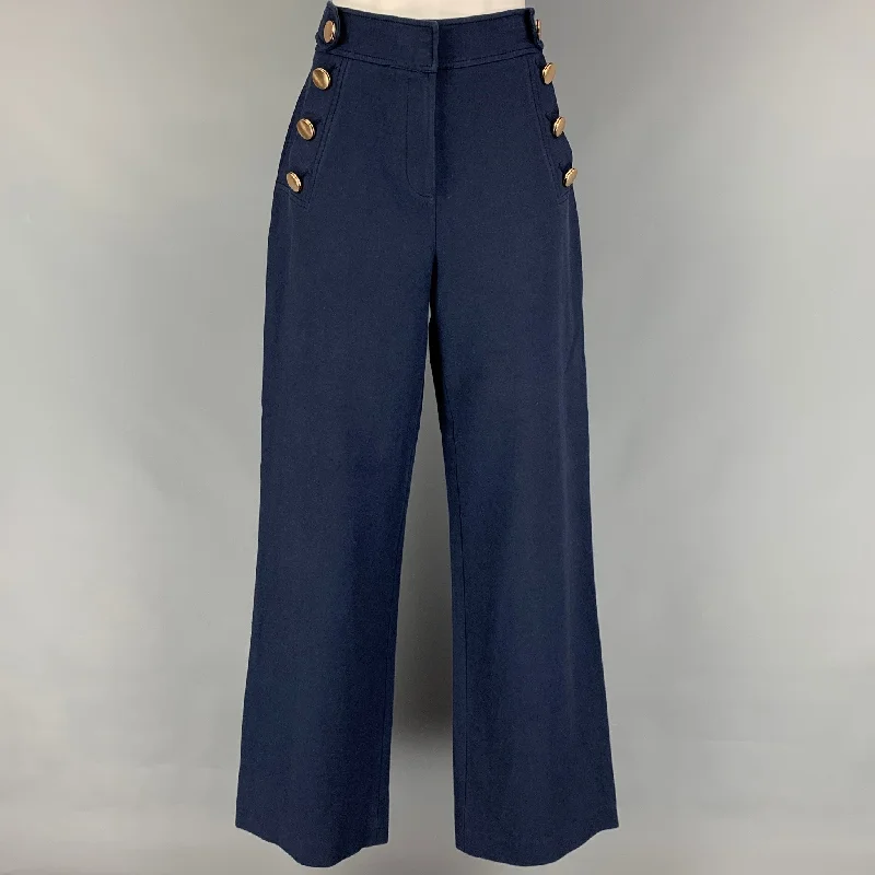 KAREN MILLEN Size 8 Navy Cotton Nautical Dress Pants Trousers Chinos Classic