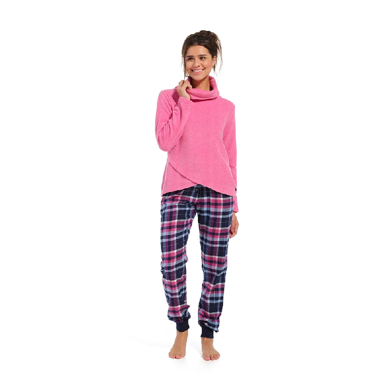 Rebelle Set Pyjama  long trousers with collar  Dark Pink Trousers Striped Patterned