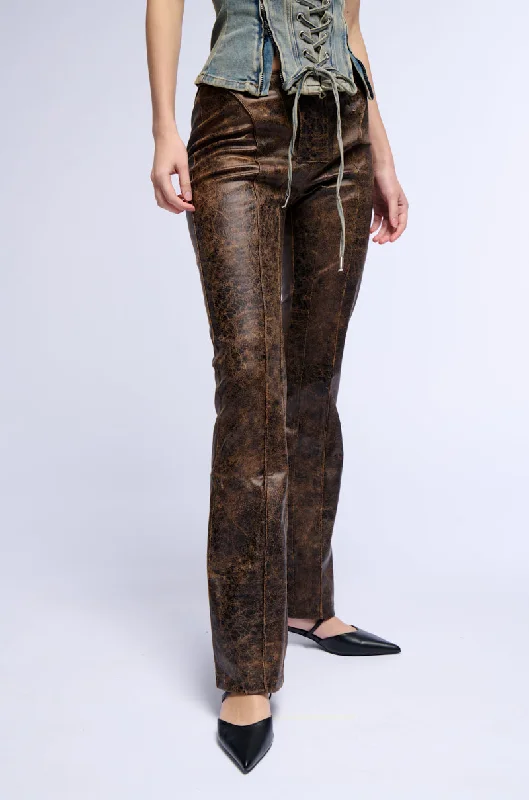 RIGHT KINDA WRONG DISTRESSED FAUX LEATHER TROUSER Trousers Gym Athletic