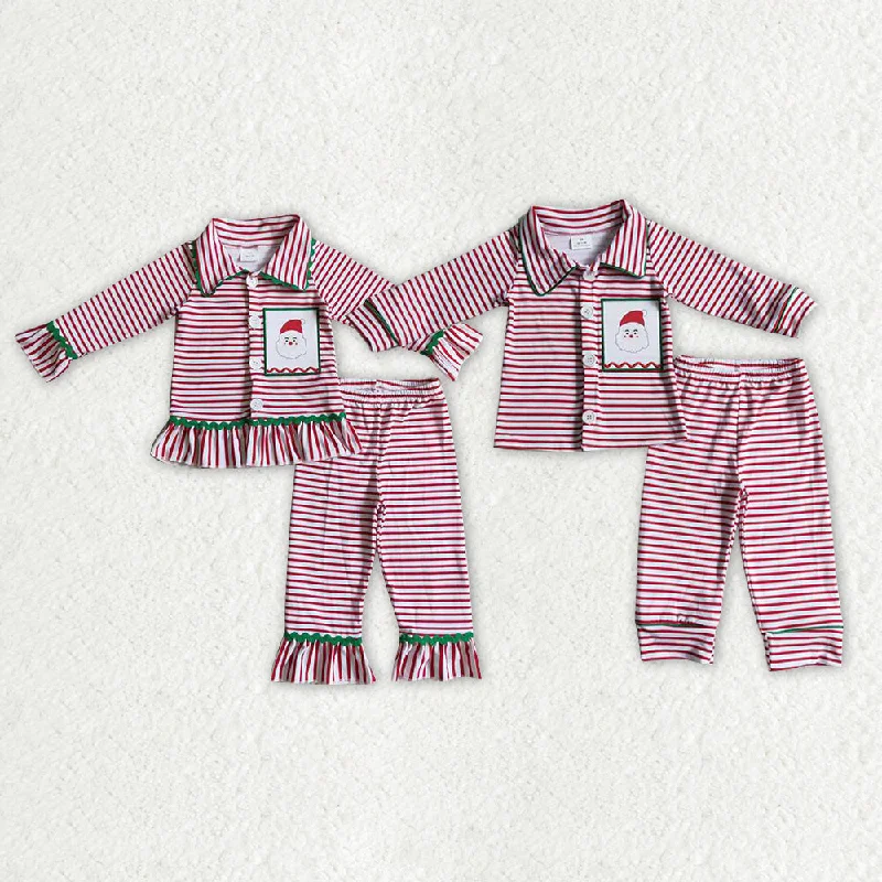 RTS NO MOQ 6 B9-3 6 A2-20 Santa Claus red and white striped button-down long-sleeved trousers pajama set Trousers High Rise Slim Fit
