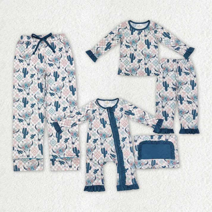 RTS NO MOQ Dark blue cactus-flower bull head pink plaid long-sleeved suit & crawling suit & adult trousers Trousers Designer Luxury RTS NO MOQ Dark blue cactus-flower bull head pink plaid long-sleeved suit & crawling suit & adult trousers Trousers Designer Luxury