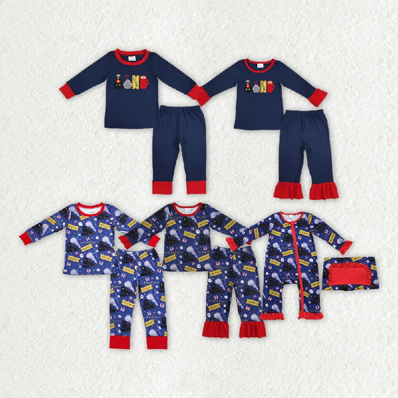 RTS NO MOQ GLP1281 believe embroidered bell lace navy blue long-sleeved trousers pajamas set Trousers sophisticated sleek RTS NO MOQ GLP1281 believe embroidered bell lace navy blue long-sleeved trousers pajamas set Trousers sophisticated sleek