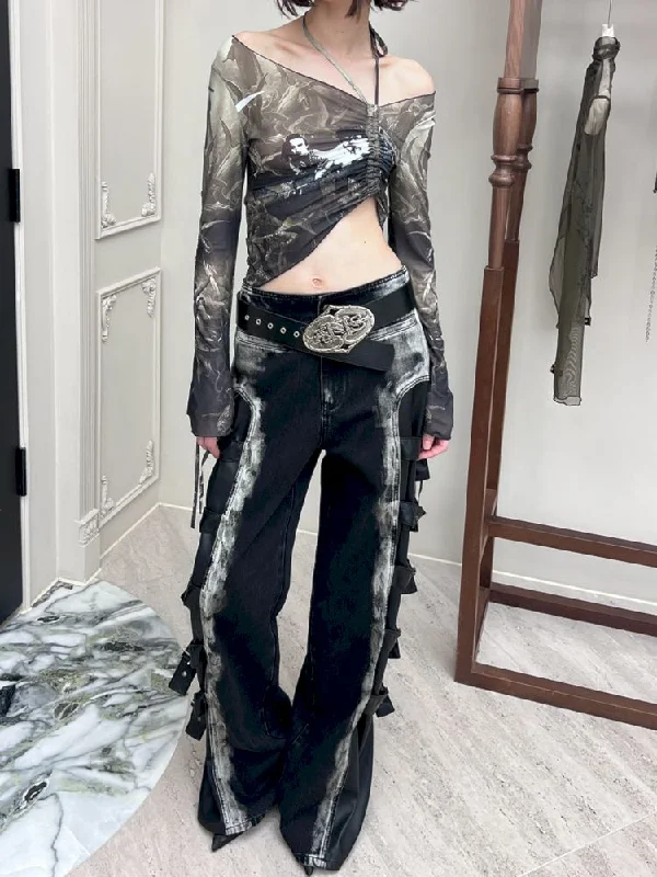 Multi-Part Pleated Denim Trousers【s0000006810】 Trousers fashionable chic