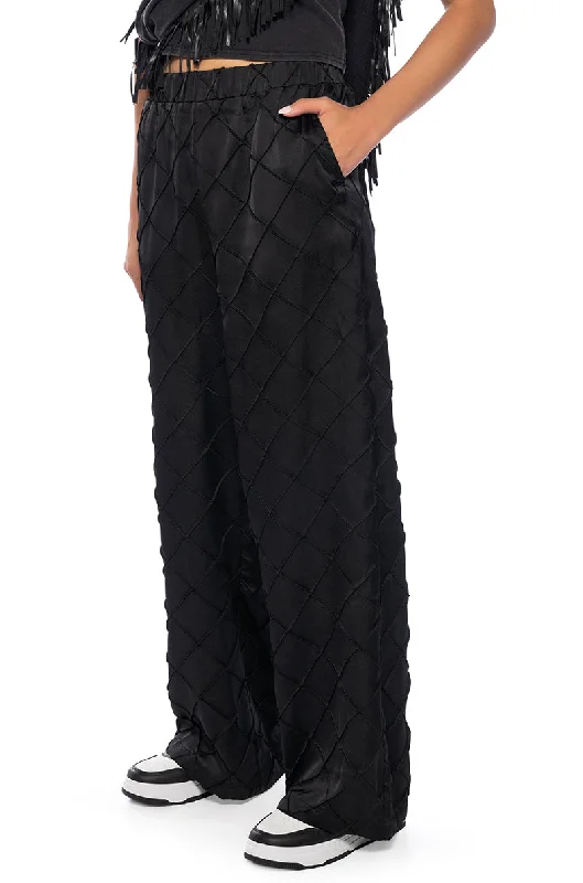 TEXTURED SATIN WIDE LEG TROUSER IN BLACK Trousers Travel Practical