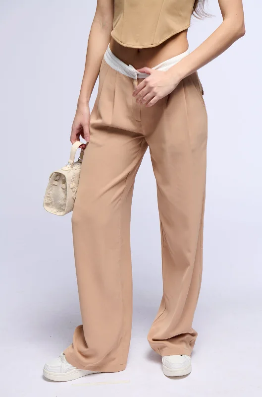 THAT GIRL CONTRAST WAIST TROUSER IN TAUPE Trousers Prom Sequined