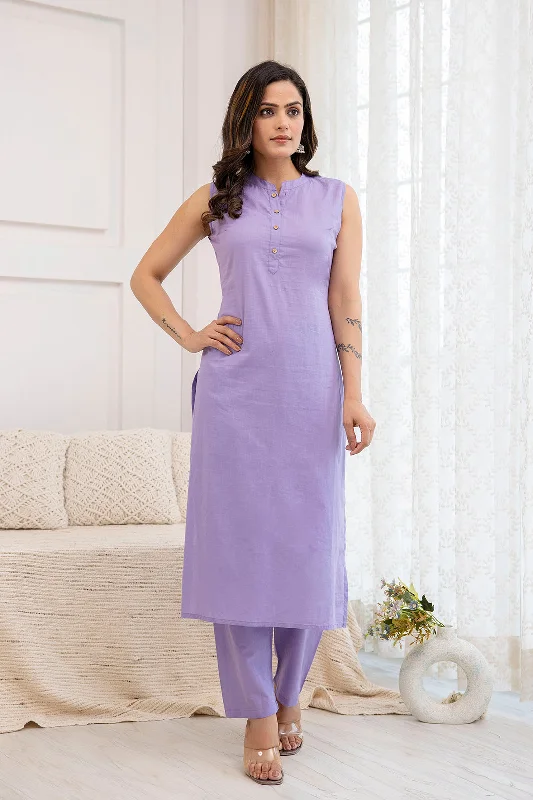 Women Purple Straight Kurta With Trouser Trousers Evening Elegant
