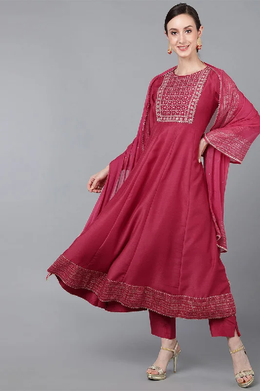 Rose Poly Silk Solid Yoke Design Kurta Trousers With Dupatta Trousers Leisure Comfortable Rose Poly Silk Solid Yoke Design Kurta Trousers With Dupatta Trousers Leisure Comfortable