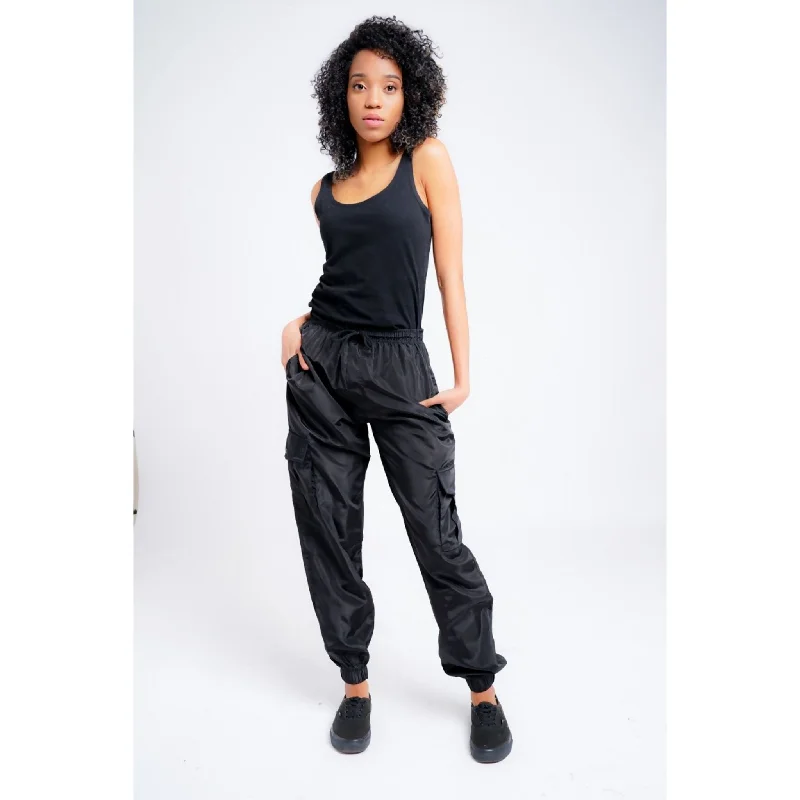 Womens Black Cargo Trousers - Cuffed Trousers Harem Relaxed Fit