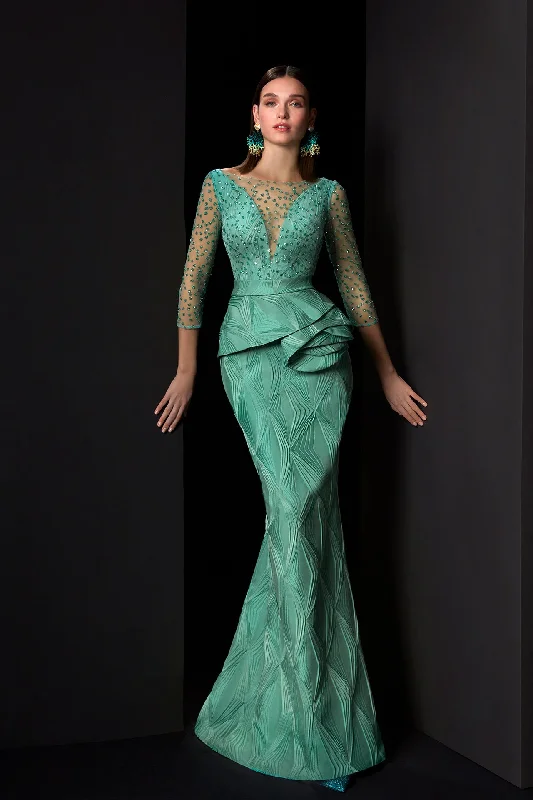 3/4 sleeves brocade dress
