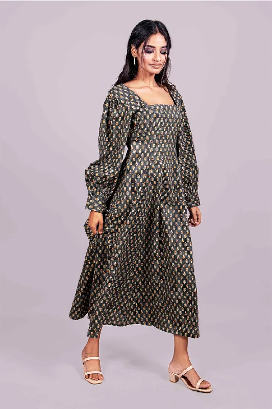 Adaara Cotton Block Print Princess Cut Dress