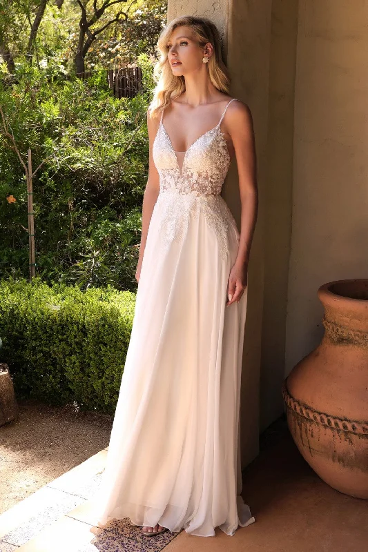 Applique A-Line Chiffon Gown By Cinderella Divine -TY11