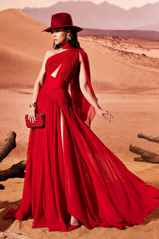 Asymmetrical muslin dress with intricate pleats
