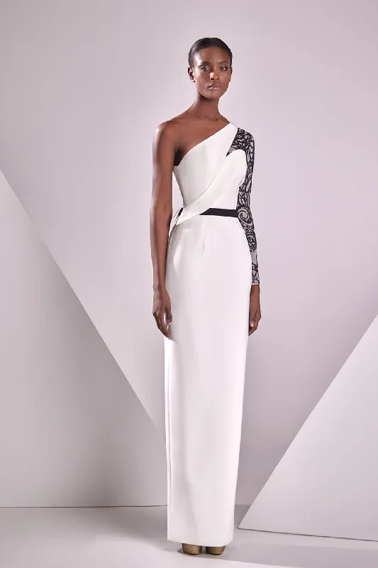 Asymmetrical neckline crepe dress