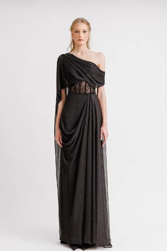 Asymmetrical neckline draped dress