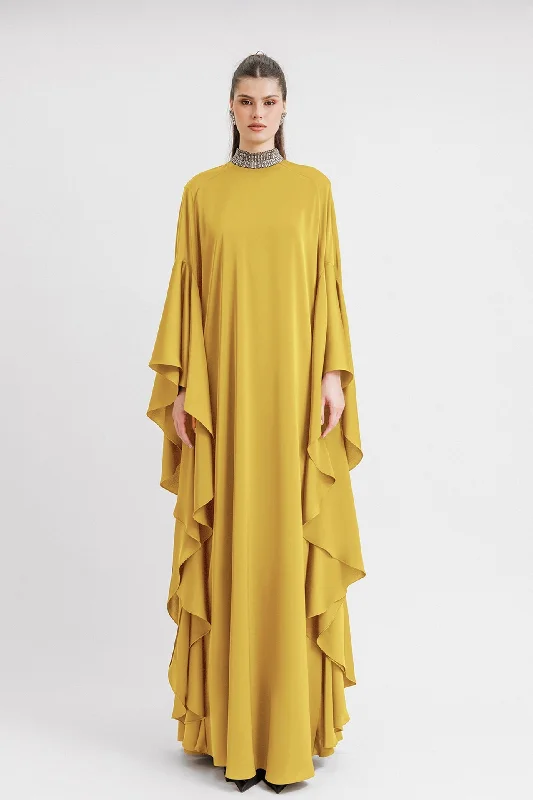 Beaded collar Kaftan style yellow dress