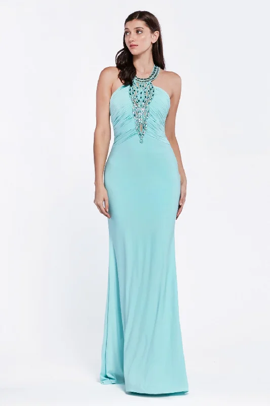Beaded Halter Trumpet Dress by Cinderella Divine -J727