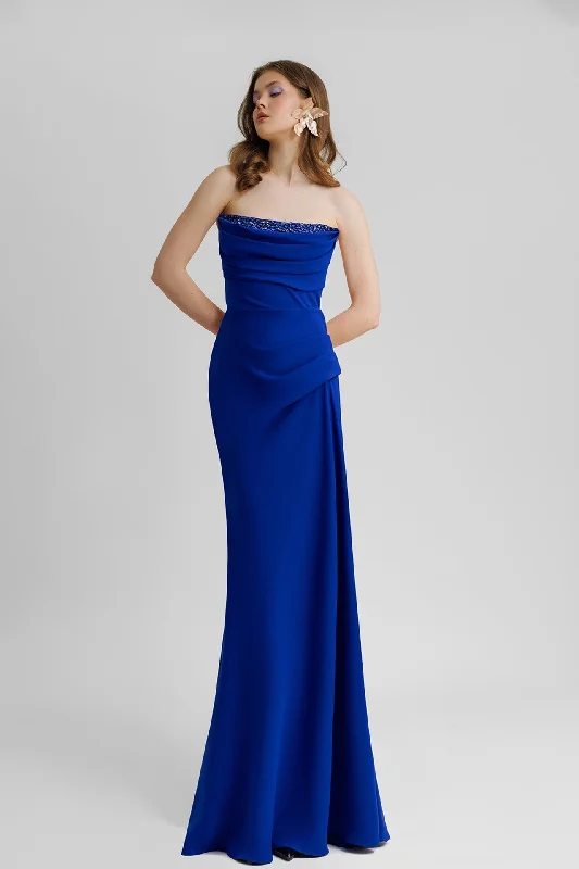Beaded royal blue strapless dress